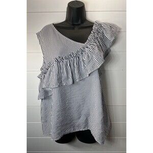 Symphony Asymmetrical Striped Ruffle Nautical Preppy Coastal Resort Womens Large